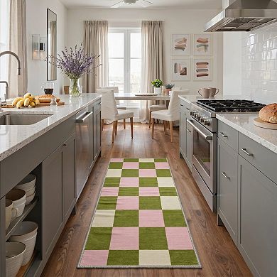 GENIMO Modern Checkerboard Block Machine Washable Low Pile Non Slip Soft Rug