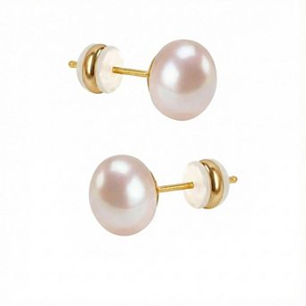 925 Silver 18K Gold Plated Pink Pearl Stud Earrings Hypoallergenic