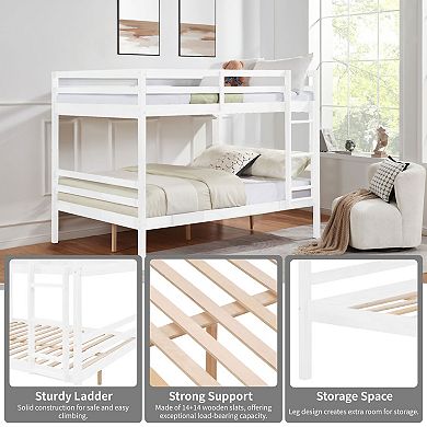 YIORTWO Wooden Bunk Bed with Ladder Guardrails for Kids