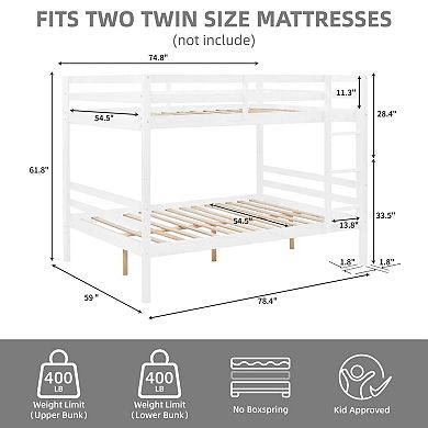 YIORTWO Wooden Bunk Bed with Ladder Guardrails for Kids