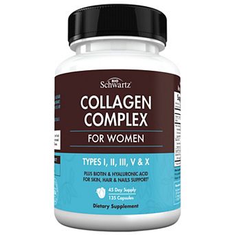 BioSchwartz Collagen Capsules for Women — Types I, II, III, V, X, 135 Capsules.