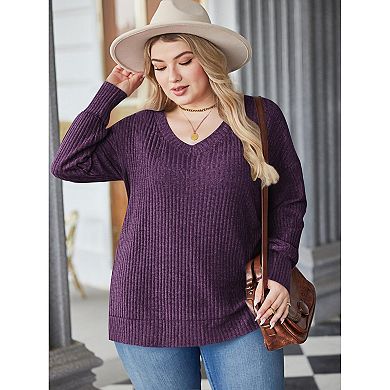 Zeagoo Women's Plus Size V-Neck Long Sleeve Loose Lightweight Sweater