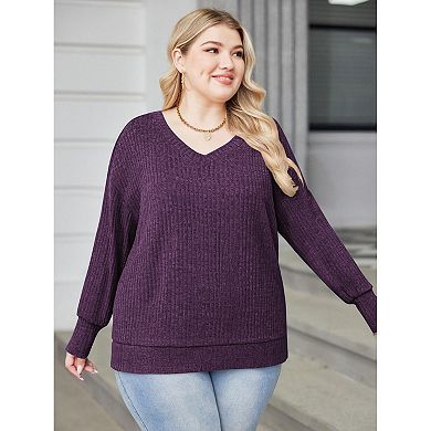 Zeagoo Women's Plus Size V-Neck Long Sleeve Loose Lightweight Sweater