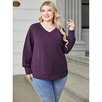 Zeagoo Women's Plus Size V-Neck Long Sleeve Loose Lightweight Sweater