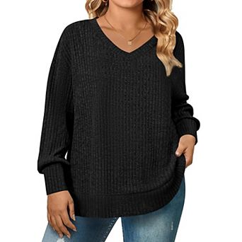 Zeagoo Women's Plus Size V-Neck Long Sleeve Loose Lightweight Sweater