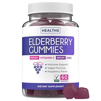 Elderberry Gummies with Vitamin C and Zinc for Adult Immune Support, Raspberry Flavor, 60 ct Harmony