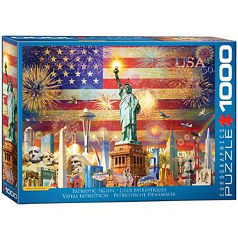 Eurographics Puzzles Patriotic Sights 1000 pc Jigsaw Puzzle Iconic Landmarks & Flag Backdrop