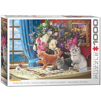 Eurographics Puzzles Puzzling Cats 1000 pc Jigsaw Puzzle Floral Interior & Seaside View