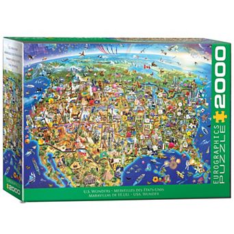 Eurographics Puzzles US Wonders 2000 pc Illustrated USA Map Jigsaw Puzzle