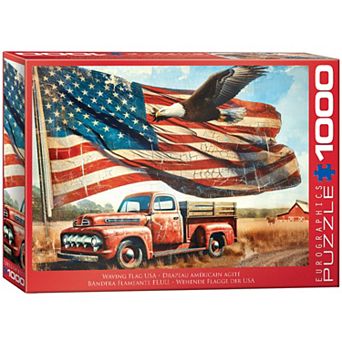 Eurographics Puzzles Waving Flag USA 1000 pc Jigsaw Puzzle Rustic Americana Scene