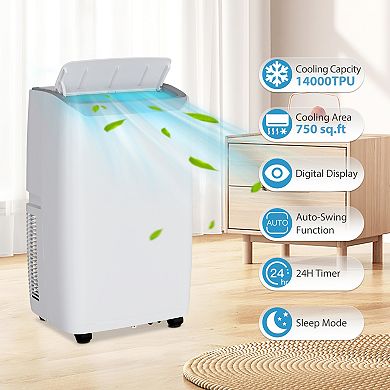 14000 BTU Portable Air Conditioner with BuiltIn Dehumidifier Window Mount Exhaust Kit Easy to Move