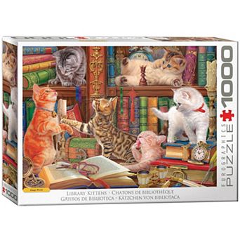 Eurographics Puzzles Library Kittens 1000 pc Jigsaw Puzzle Whimsical Cat Scene Illustration
