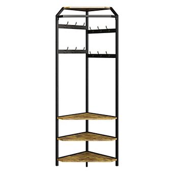 Corner Hall Tree with Shoe Bench and Storage Shelf Space Saving Entryway Organizer for Hallway