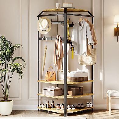 Corner Hall Tree with Shoe Bench and Storage Shelf Space Saving Entryway Organizer for Hallway