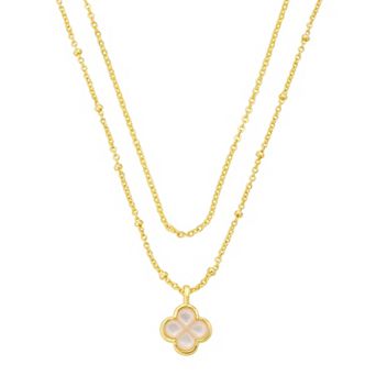 Isla & Alex 14k Gold Flash Plated Mother-of-Pearl Domed Clover Layered Necklace