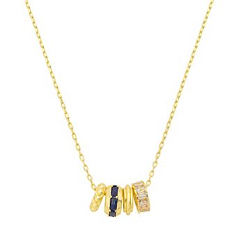 Isla & Alex 14k Gold Flash Plated Rectangle Clear & Blue Cubic Zirconia Pendant Necklace