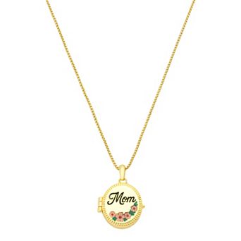 Isla & Alex 14k Gold Flash Plated Box Chain Mom Flower Locket Pendant Necklace