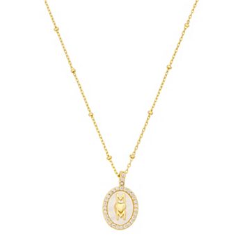 Isla & Alex 14k Gold Flash Plated Cubic Zirconia & Mother-of-Pearl Mom Pendant Necklace