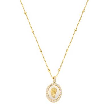 Isla & Alex 14k Gold Flash Plated Cubic Zirconia & Mother-of-Pearl Wing Pendant Necklace
