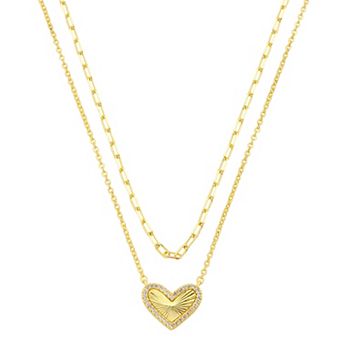 Isla & Alex 14k Gold Flash Plated Cubic Zirconia & Diamond-Cut Heart Layered Necklace