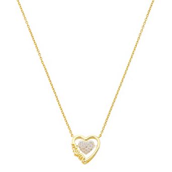 Isla & Alex 14k Gold Flash Plated Two Tone Cubic Zirconia "Mom" Open Heart Pendant Necklace