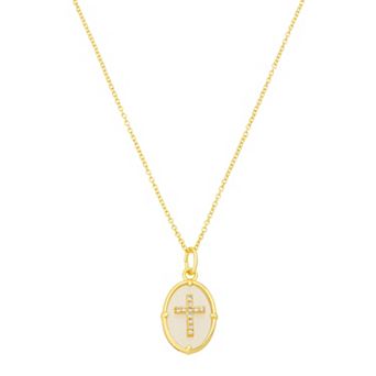 Isla & Alex 14k Gold Flash Plated Oval Cubic Zirconia Cross Pendant Necklace