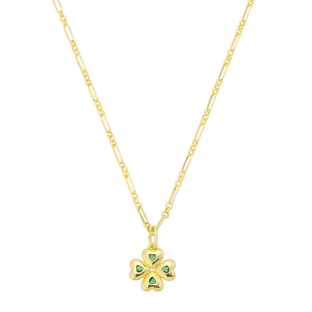 Isla & Alex 14k Gold Flash Plated Cubic Zirconia Heart & Clover