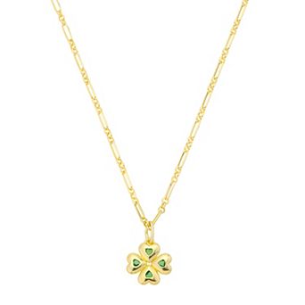 Isla & Alex 14k Gold Flash Plated Cubic Zirconia Heart & Clover Pendant Necklace