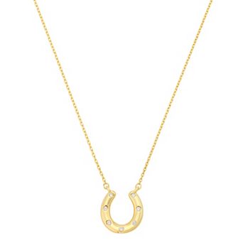 Isla & Alex 14k Gold Flash Plated Cubic Zirconia Cable Horseshoe Pendant Necklace