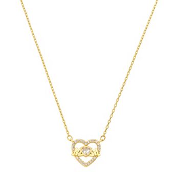 Isla & Alex 14k Gold Flash Plated Cubic Zirconia Mom Open Heart Pendant Necklace