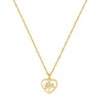 Isla & Alex 14k Gold Flash Plated Cubic Zirconia Open Heart Family Tree Pendant Necklace