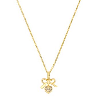 Isla & Alex 14k Gold Flash Plated Cubic Zirconia Bow Heart Pendant Necklace