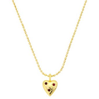 Isla & Alex 14k Gold Flash Plated Cubic Zirconia Puff Heart Pendant Necklace