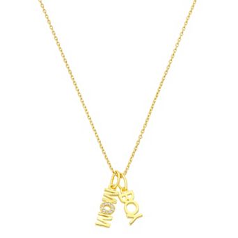 Isla & Alex 14k Gold Flash Plated Cubic Zirconia "Boy Mom" Charm Pendant Necklace
