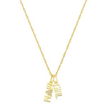 Isla & Alex 14k Gold Flash Plated Cubic Zirconia "Girl Mom" Pendant Necklace