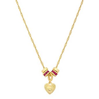 Isla & Alex 14k Gold Flash Plated Cubic Zirconia Barrel & Heart Pendant Necklace