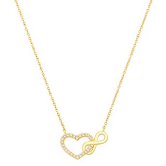 Isla & Alex 14k Gold Flash Plated Cubic Zirconia Open Heart Infinity Pendant Necklace