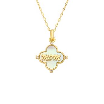 Isla & Alex 14K Flash Gold Plated Cubic Zirconia & Mother-of-Pearl Mom Clover Pendant Necklace