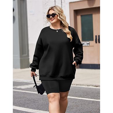 Zeagoo Plus Size Womens Crew Neck Fleece Pullover Long Sleeve Sweatshirts with Pockets
