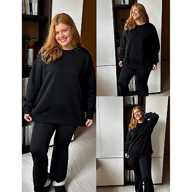 Zeagoo Plus Size Womens Crew Neck Fleece Pullover Long Sleeve Sweatshirts with Pockets
