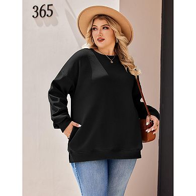 Zeagoo Plus Size Womens Crew Neck Fleece Pullover Long Sleeve Sweatshirts with Pockets