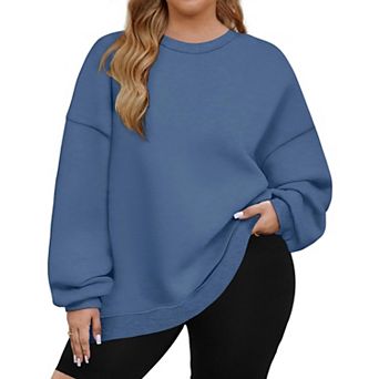Zeagoo Plus Size Womens Crew Neck Fleece Pullover Long Sleeve Sweatshirts with Pockets