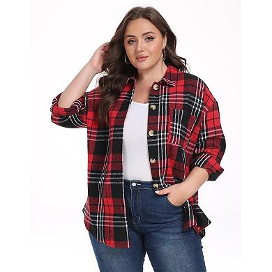 Zeagoo Women' Plus Size Plaid Shacket Long Sleeve Button Down Shirts