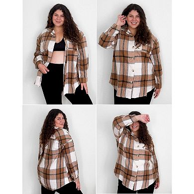 Zeagoo Women' Plus Size Plaid Shacket Long Sleeve Button Down Shirts