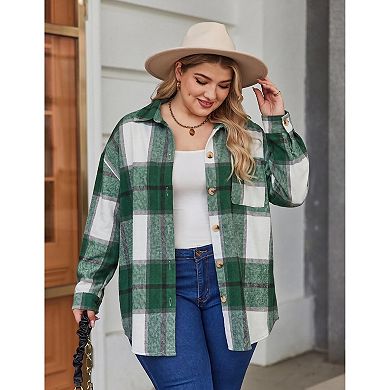 Zeagoo Women' Plus Size Plaid Shacket Long Sleeve Button Down Shirts