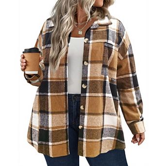 Zeagoo Women' Plus Size Plaid Shacket Long Sleeve Button Down Shirts