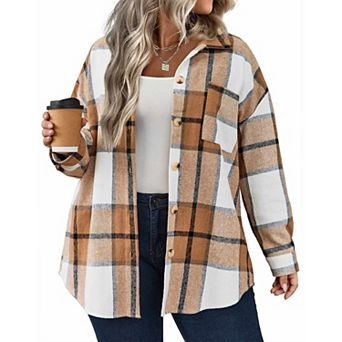 Zeagoo Women' Plus Size Plaid Shacket Long Sleeve Button Down Shirts