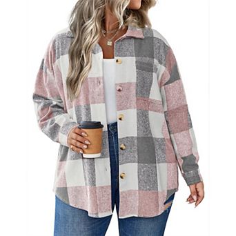Zeagoo Women' Plus Size Plaid Shacket Long Sleeve Button Down Shirts