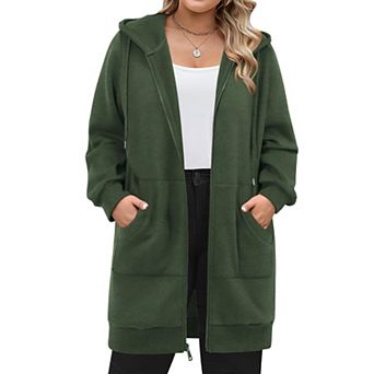 Zeagoo Women Plus Size Casual Pockets Zip Up Hoodies Fleece Tunic Sweatshirt Long Hoodie Jacket Coat