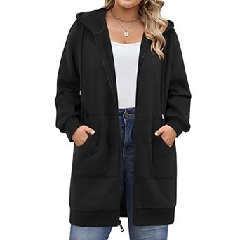 Zeagoo Women Plus Size Casual Pockets Zip Up Hoodies Fleece Tunic Sweatshirt Long Hoodie Jacket Coat